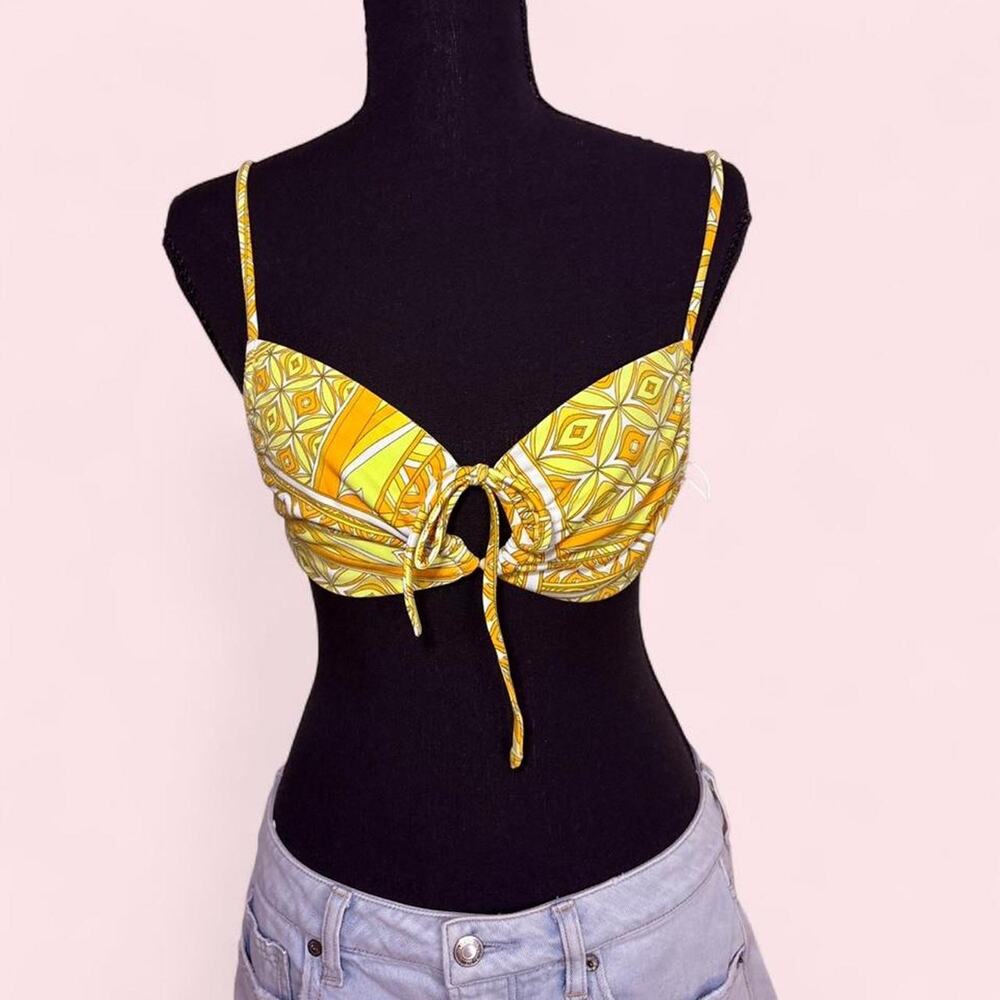 Olivaceous size small bikini top yellow and orange patterned